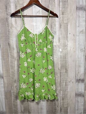 Maidenform Y2K Floral Babydoll Mini Slip Dress Lace Ruffle Green M